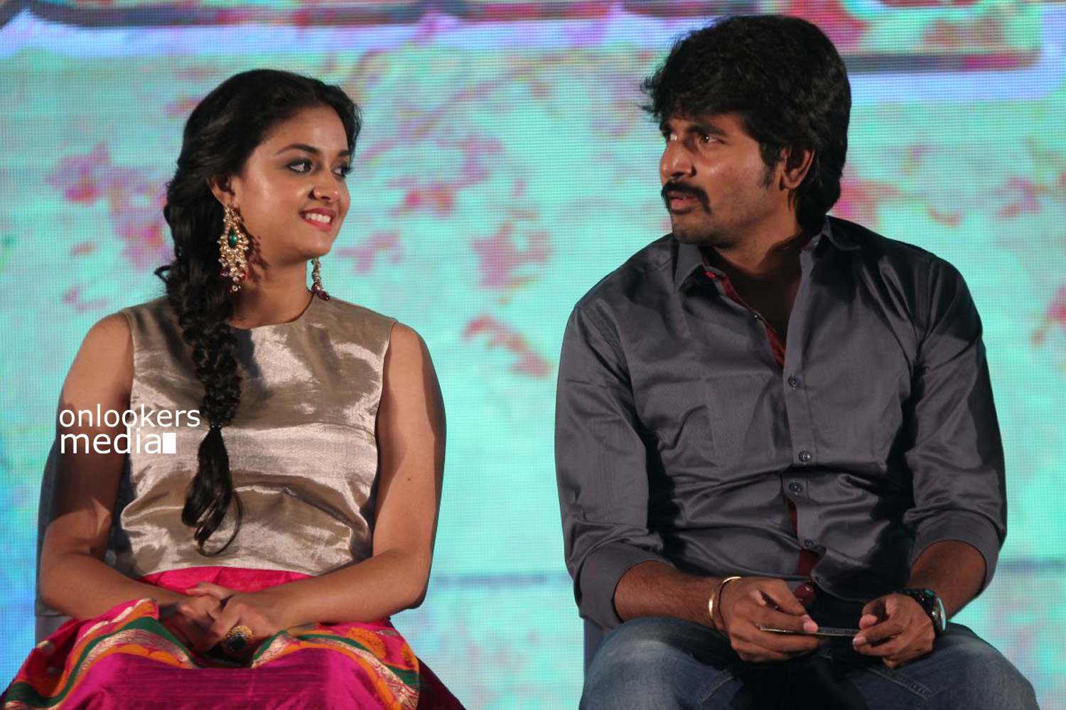 Keerthi Suresh and Sivakarthikeyan at Rajini Murugan Audio Launch Stills-Tamil Movie 2015-Onlookers Media (3)