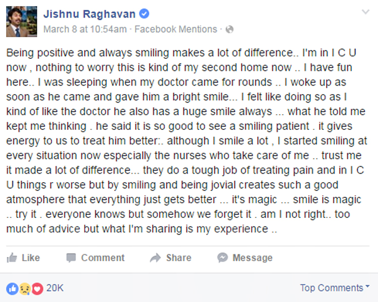 Jishnu Raghavan, Jishnu Raghavan death, Jishnu Raghavan cancer, Jishnu Raghavan passed away news, Jishnu Raghavan inspirational post